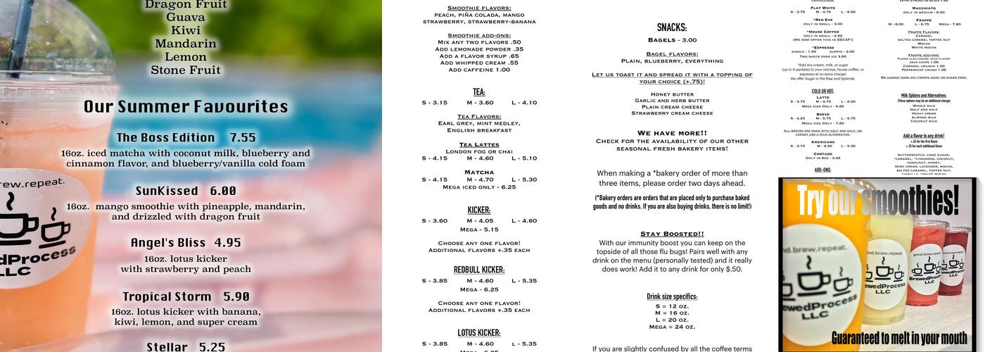 Brewed Process LLC Menu