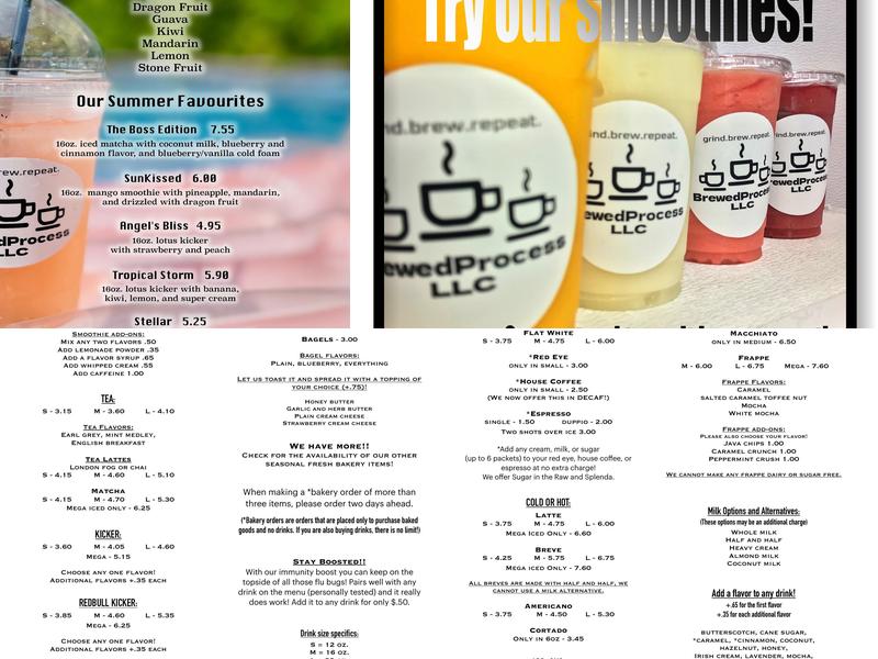 Brewed Process LLC Menu