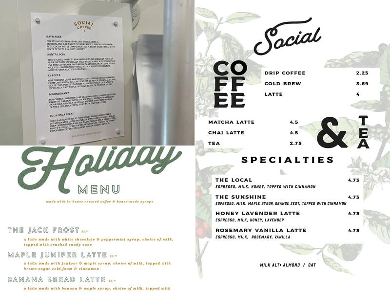 Social Coffee and Supply Co. Menu