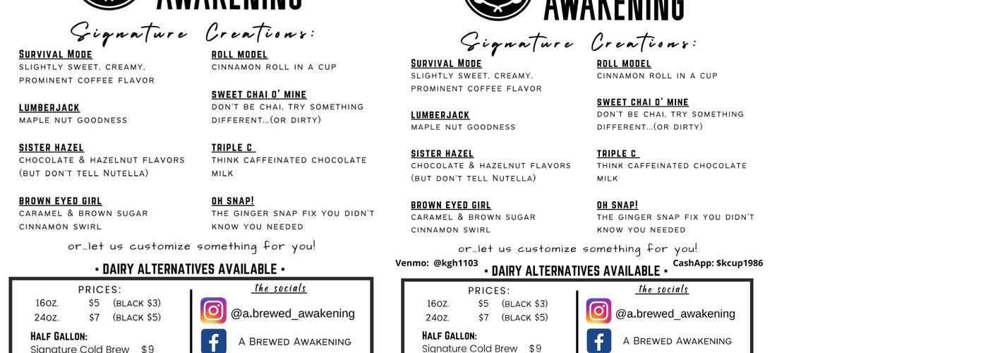 A Brewed Awakening Menu