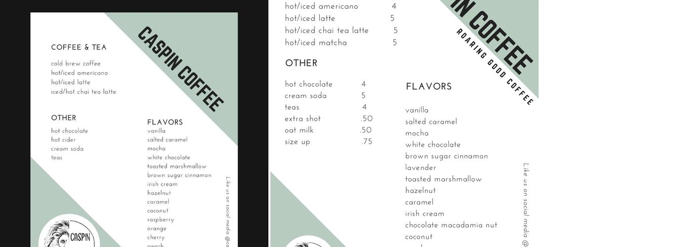 Caspin Coffee Menu