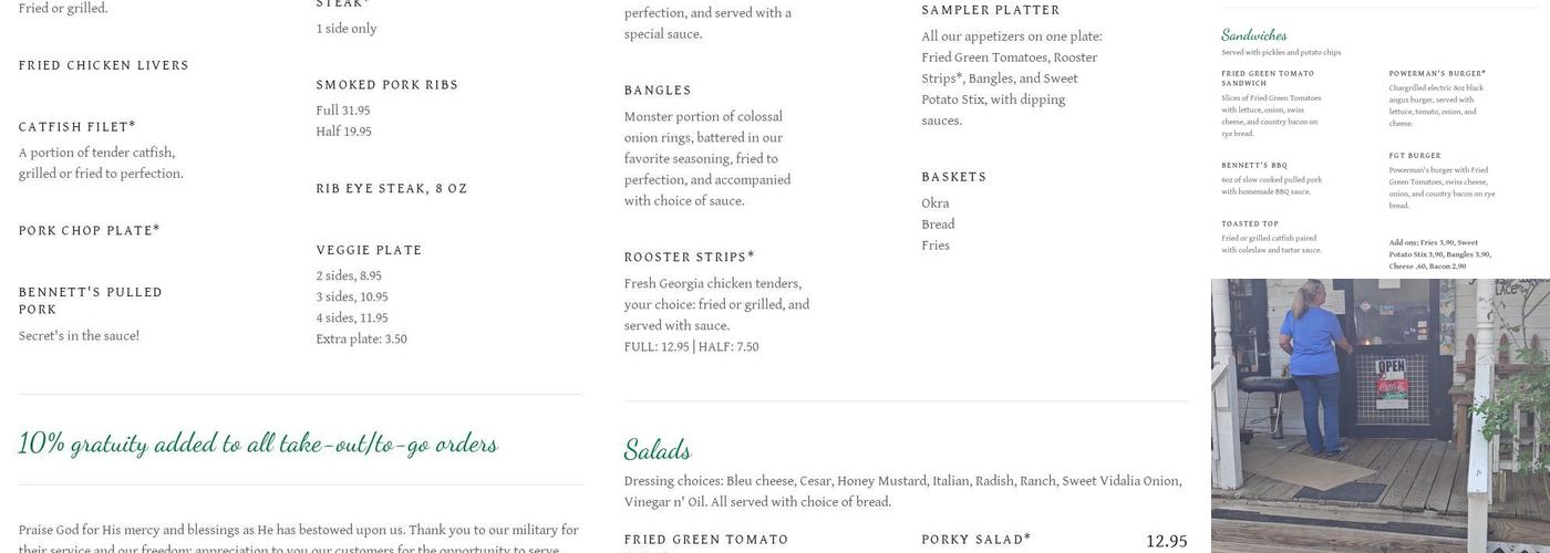 Whistle Stop Cafe Gift Shop Menu