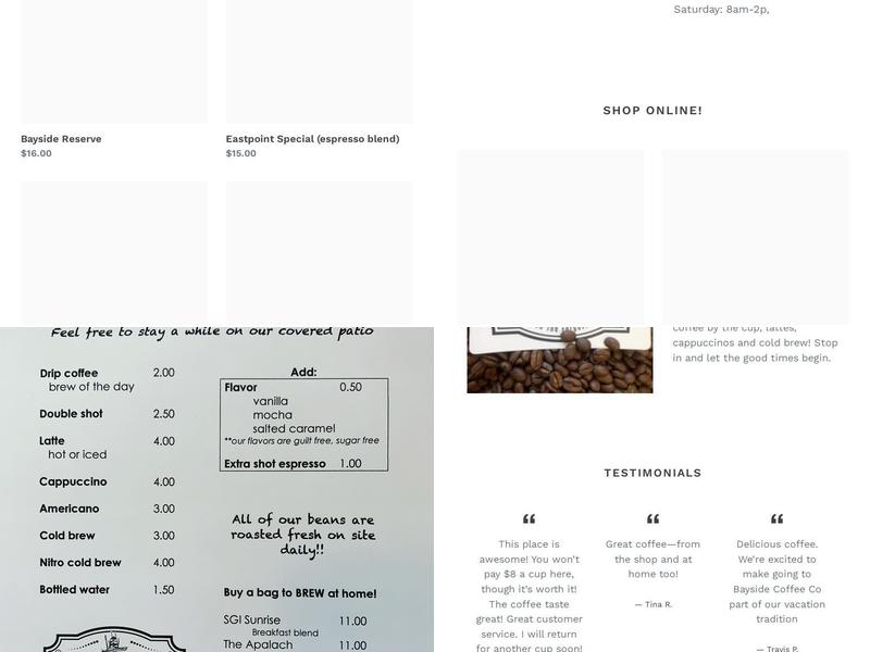 Bayside Coffee Co. Menu