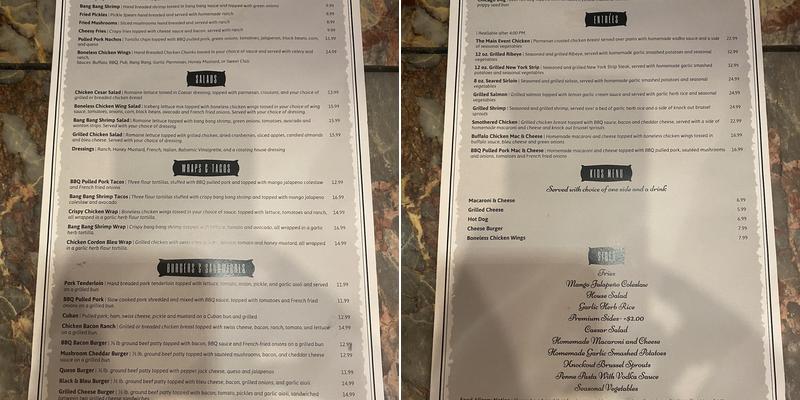 The Main Event Bar & Grill Menu