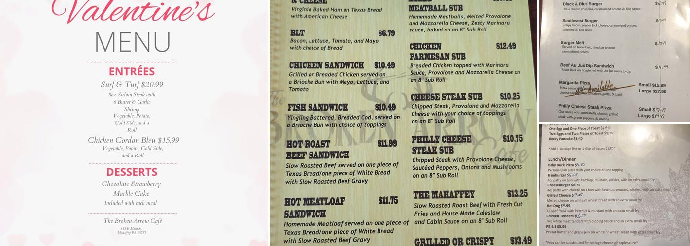 The Broken Arrow Cafe’ Menu