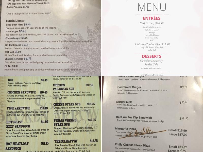 The Broken Arrow Cafe’ Menu