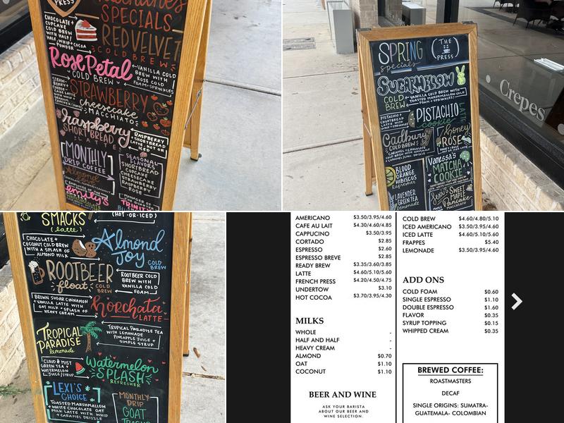 The Press Downtown Menu