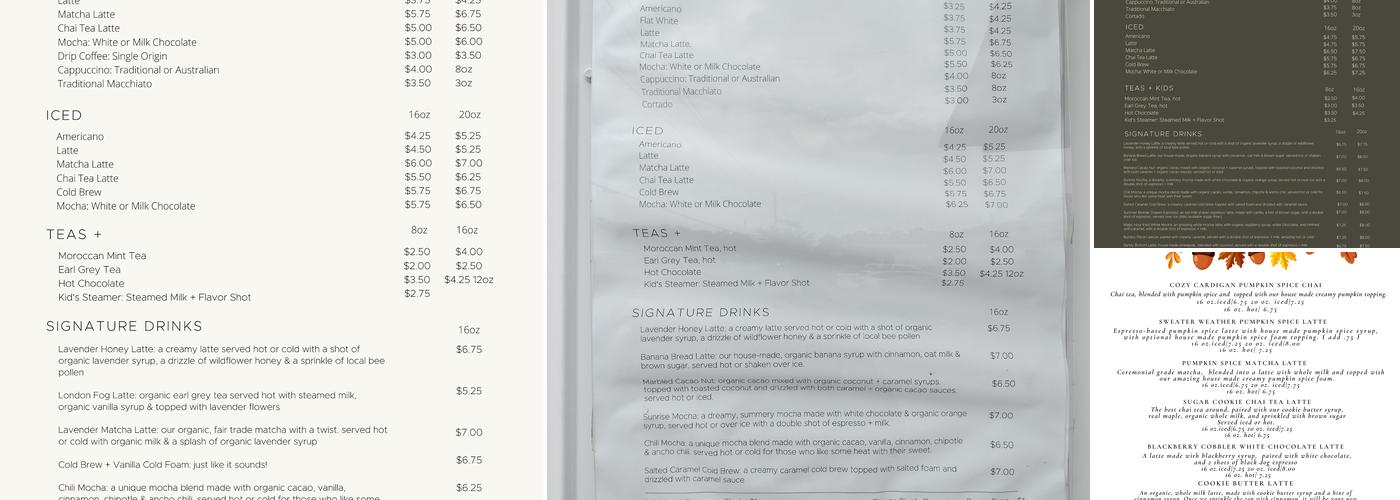 Abide Coffee + Co Menu