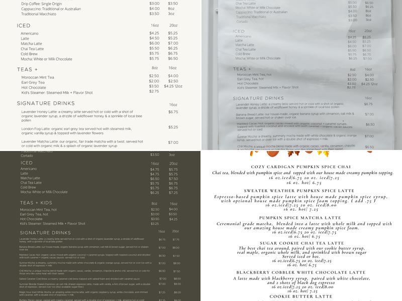 Abide Coffee + Co Menu