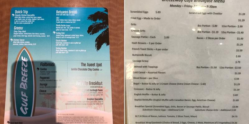 Gulf Breeze Cafe’ Menu