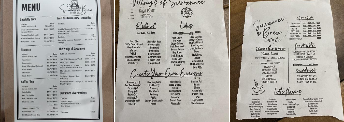 Suwannee Brew Coffee Co. Menu