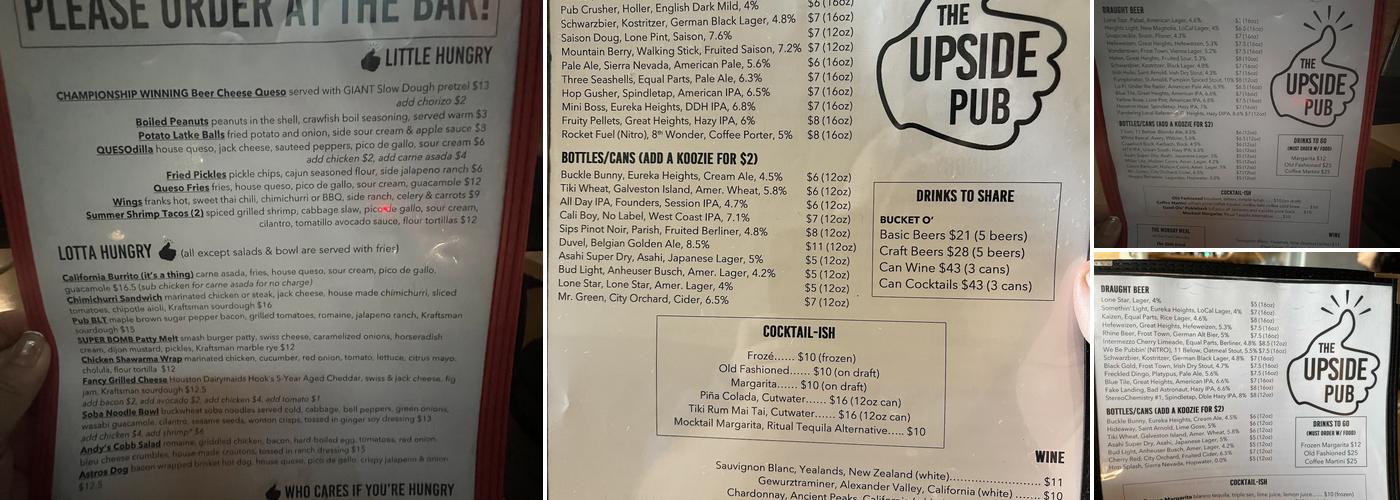 The Upside Pub Menu