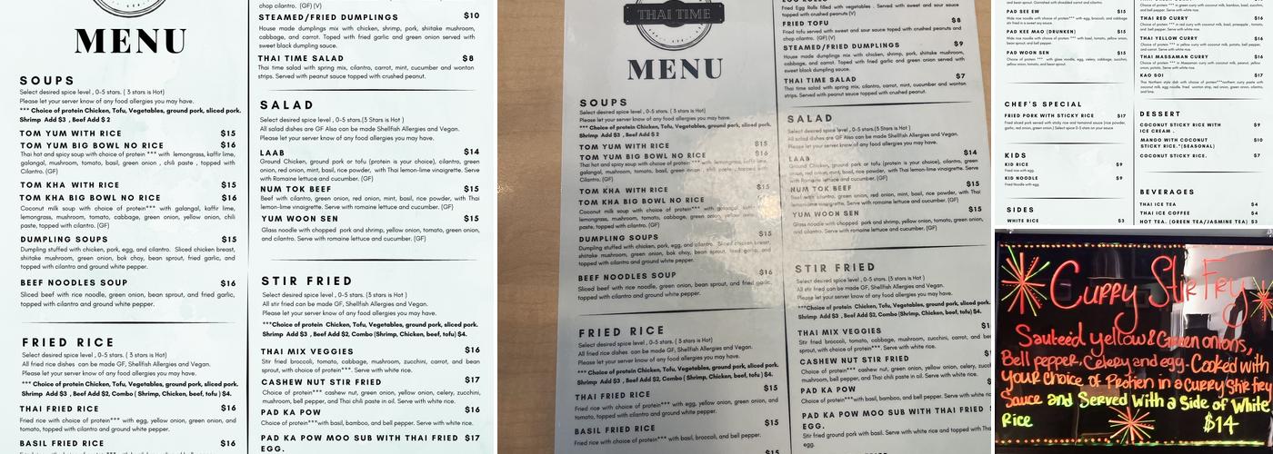 Thai Time Menu