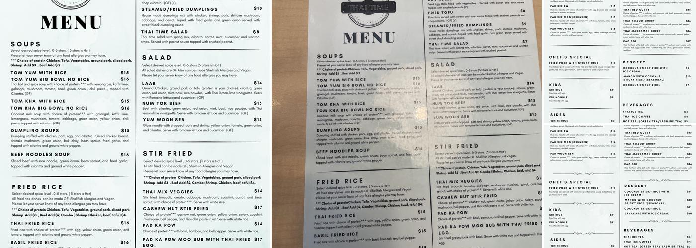 Thai Time Menu