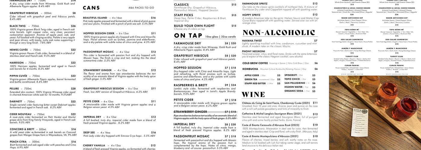Potter's Craft Cider Menu