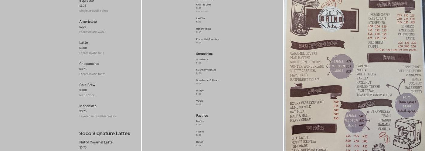 SoCo Grind Iuka Menu