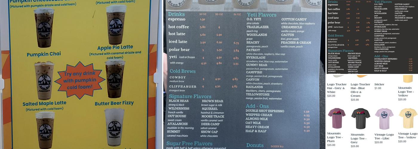 The Bean Bro Menu