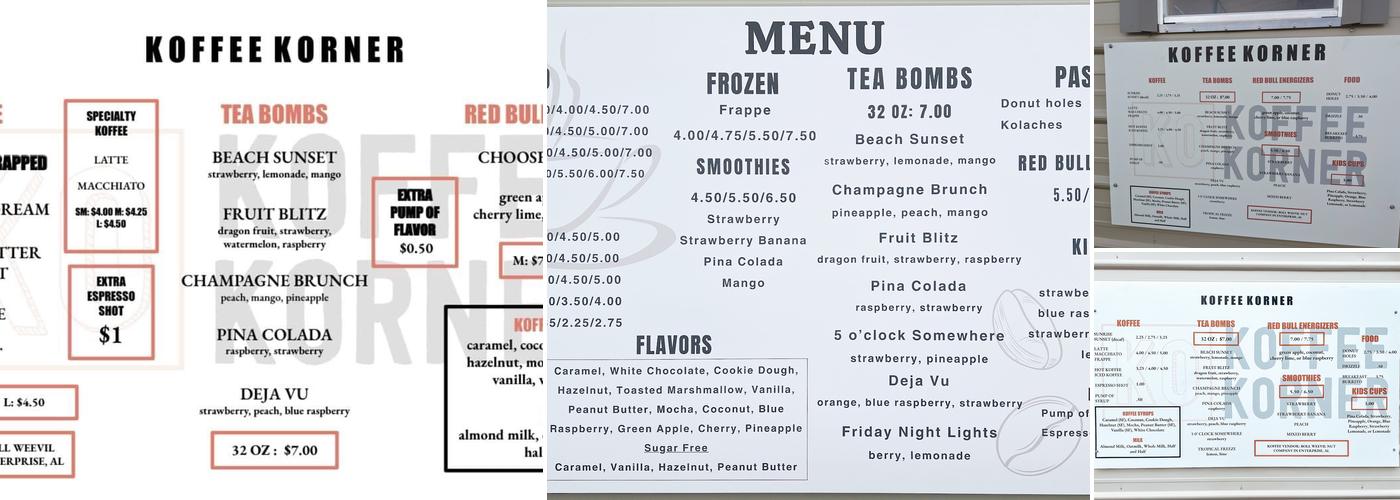 Koffee Korner Menu