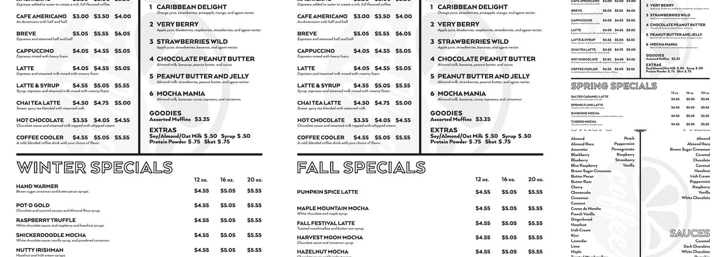 Tennessee Coffee & Smoothie Co. Menu