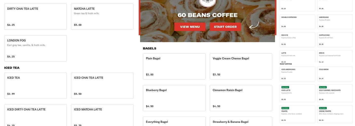 60 Beans Coffee Menu