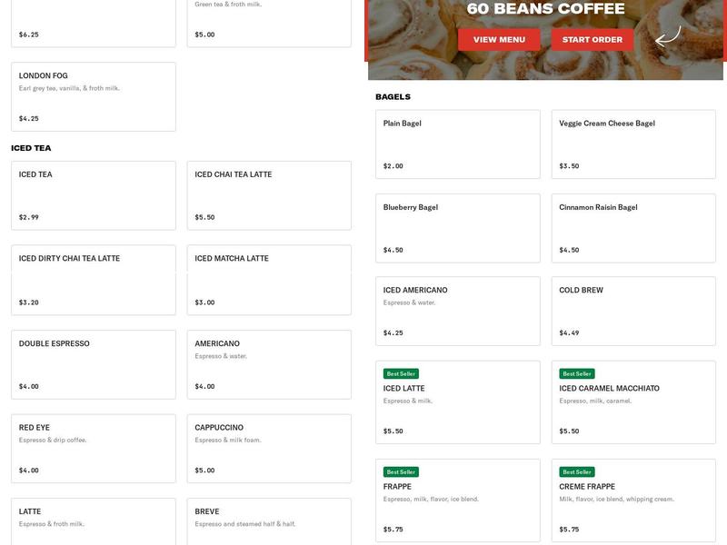 60 Beans Coffee Menu