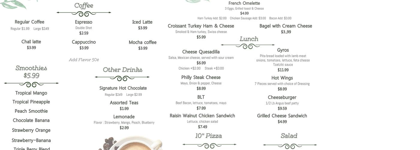 Campbell Clinic Surgery Center - Wolf River Menu