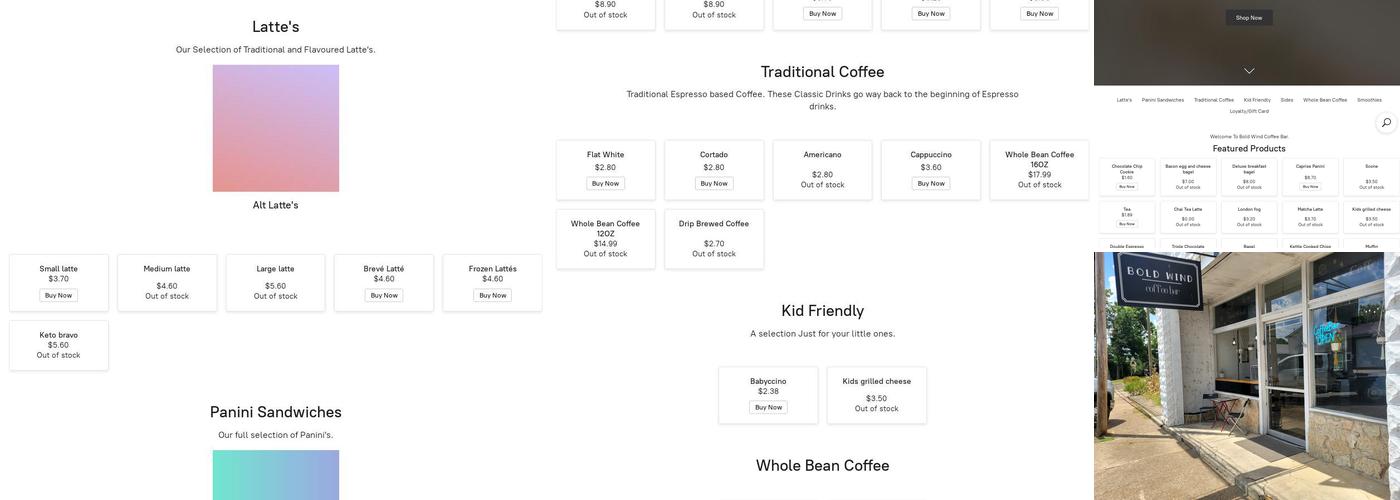 Bold Wind Coffee Bar Menu