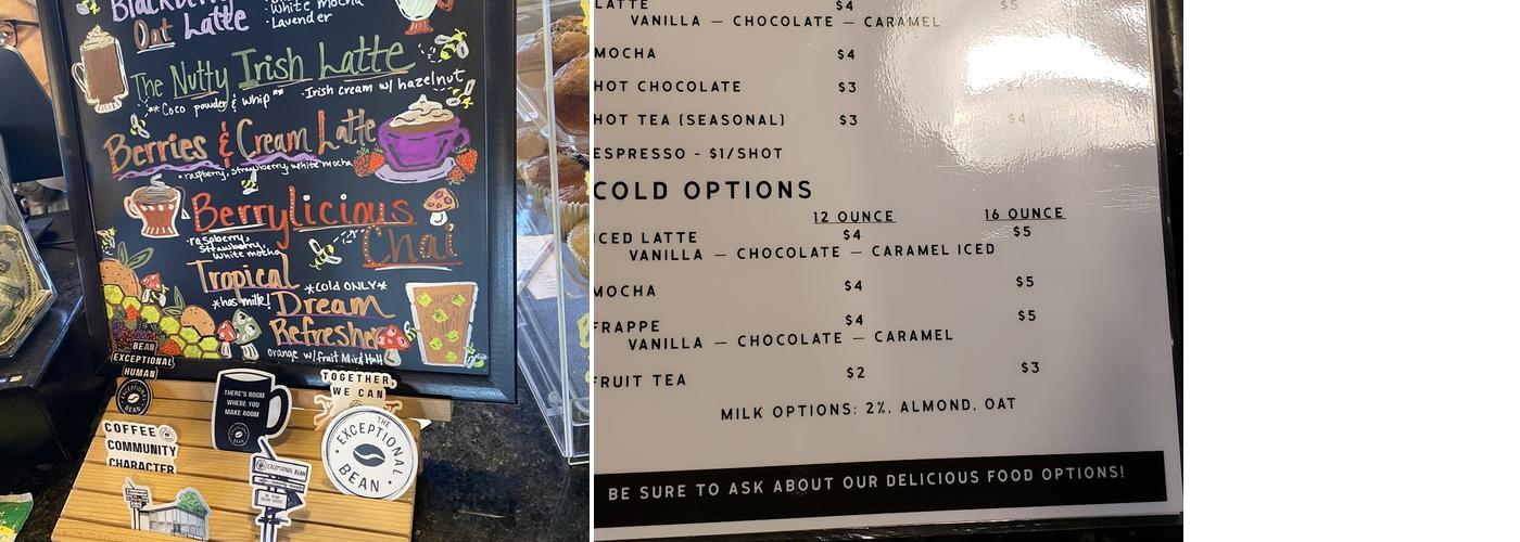 The Exceptional Bean Menu