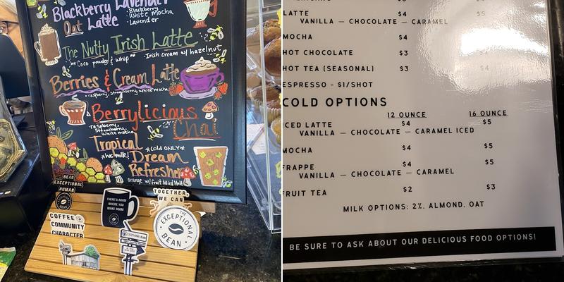 The Exceptional Bean Menu