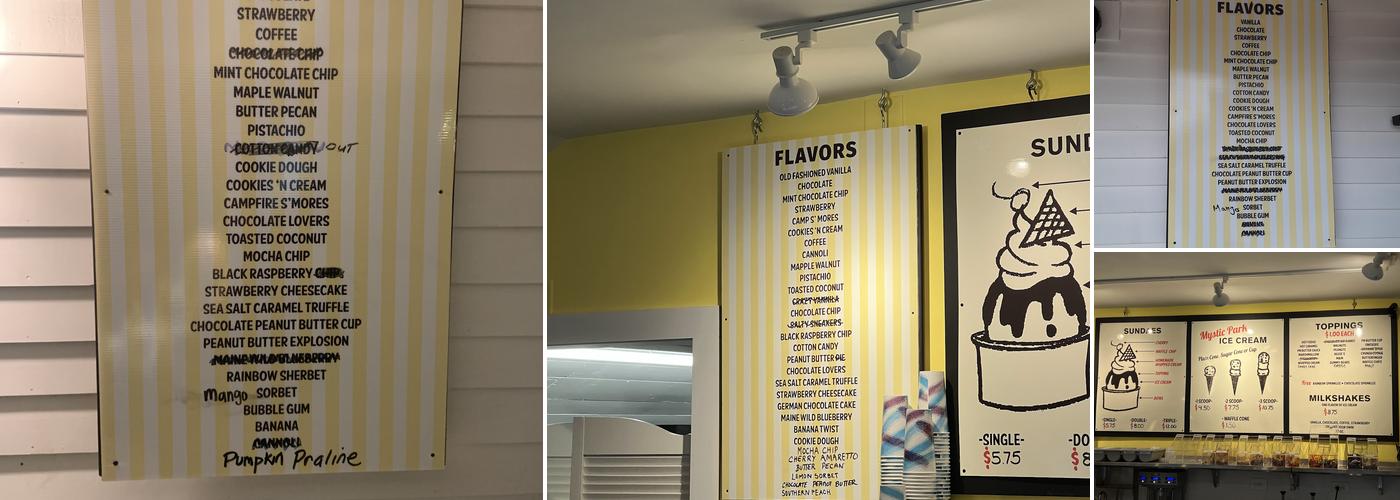 Mystic Park Ice Cream Menu