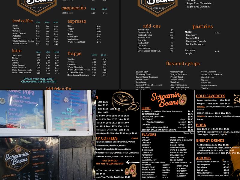 Screamin Beans Coffee Shop Menu