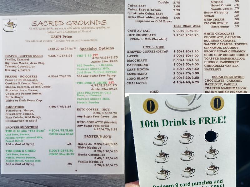 Sacred Grounds Menu