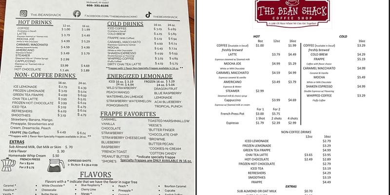 The Bean Shack Menu