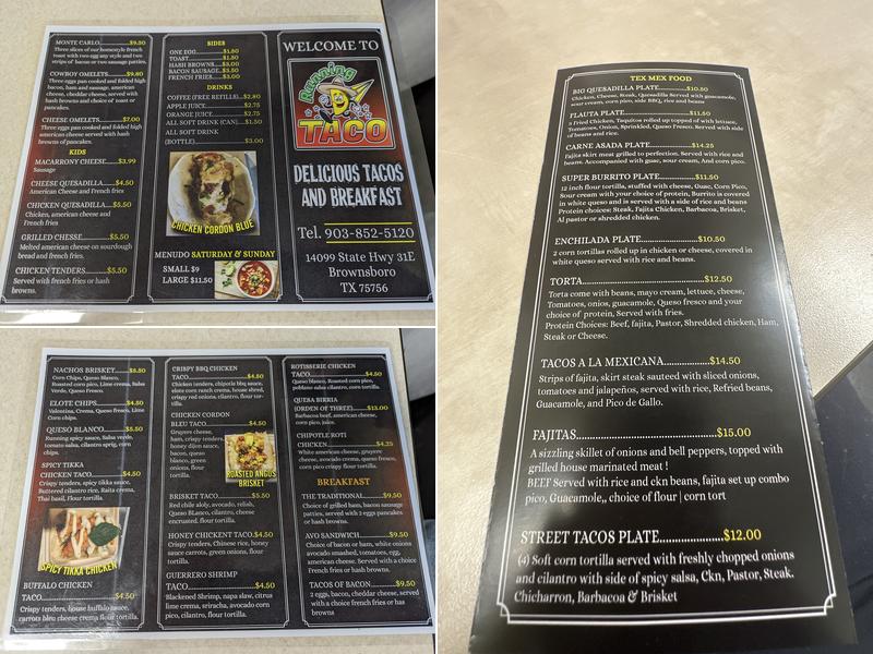 Running Taco Menu