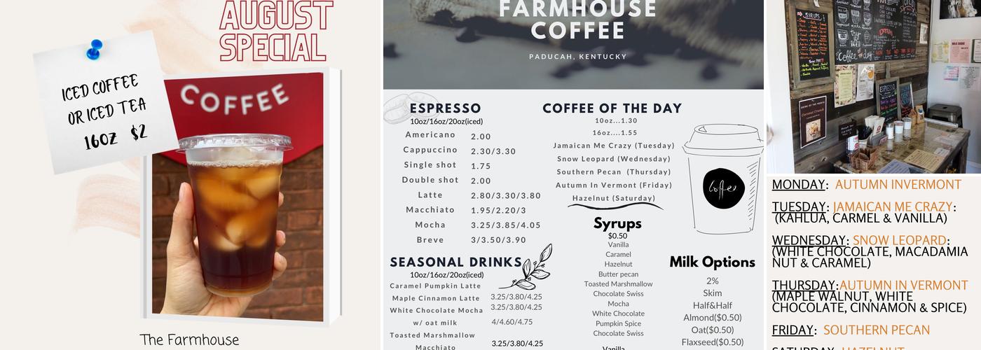 The Farmhouse Coffee and Gift Shop Menu