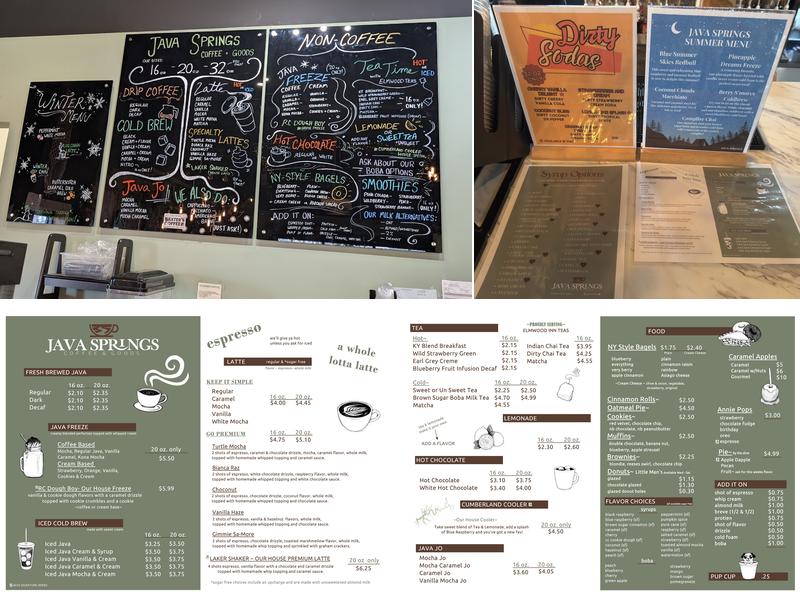 Java Springs Menu