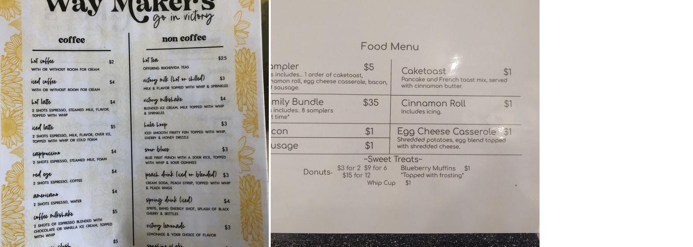 Way Makers Coffee & Drinks Menu