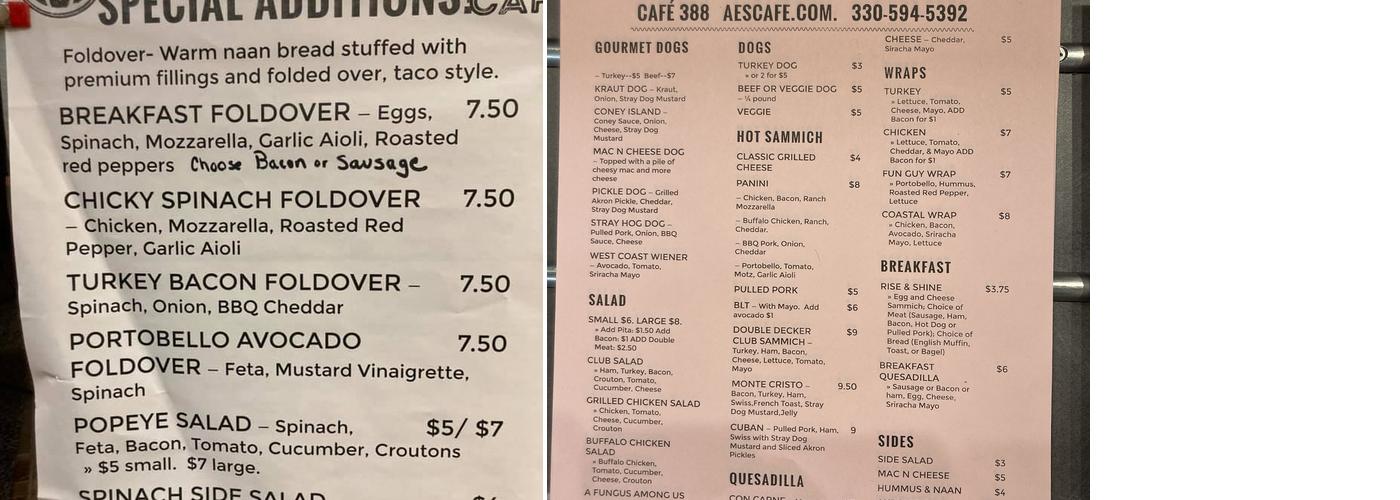 Cafe 388 by Stray Dog Menu