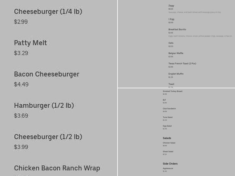 Cafe on the Hill Menu