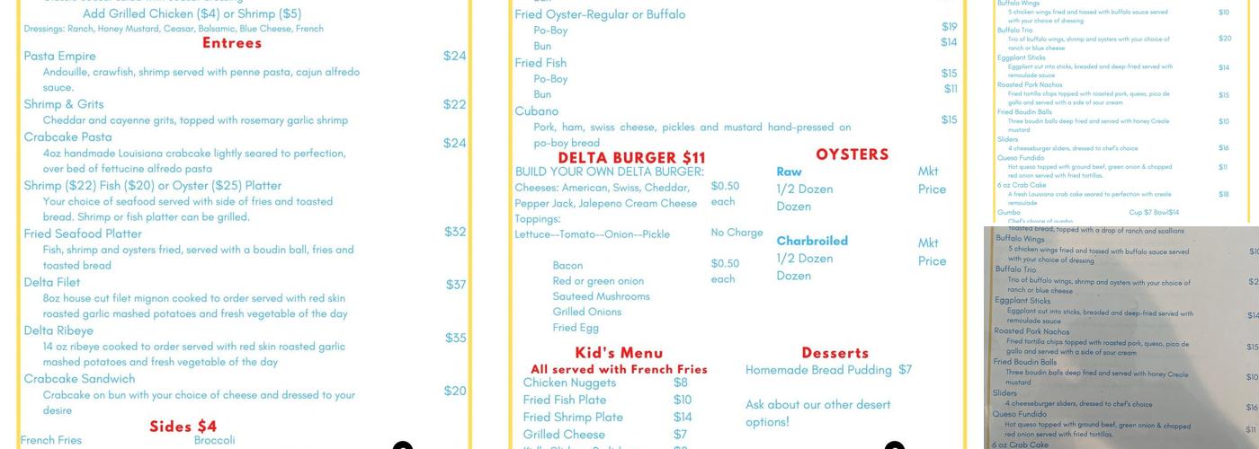 Ponderosa Restaurant@DeltaMarina Menu