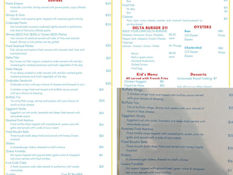 Ponderosa Restaurant@DeltaMarina Menu