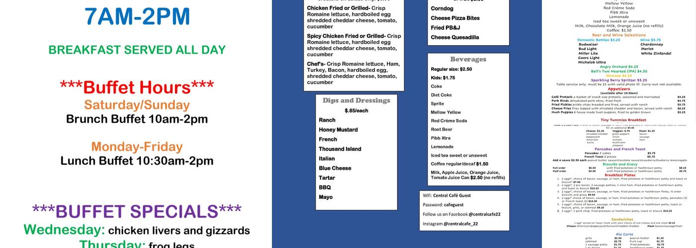Central Cafe Menu