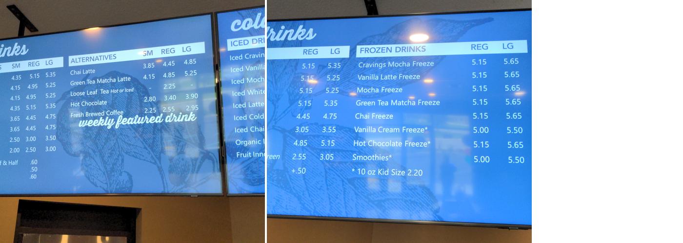Coffee Cravings Menu