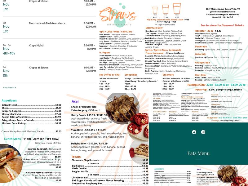Straws Menu