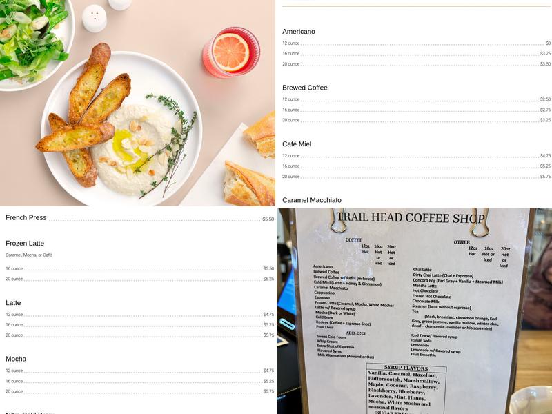 Trail Head Coffee Shop Menu