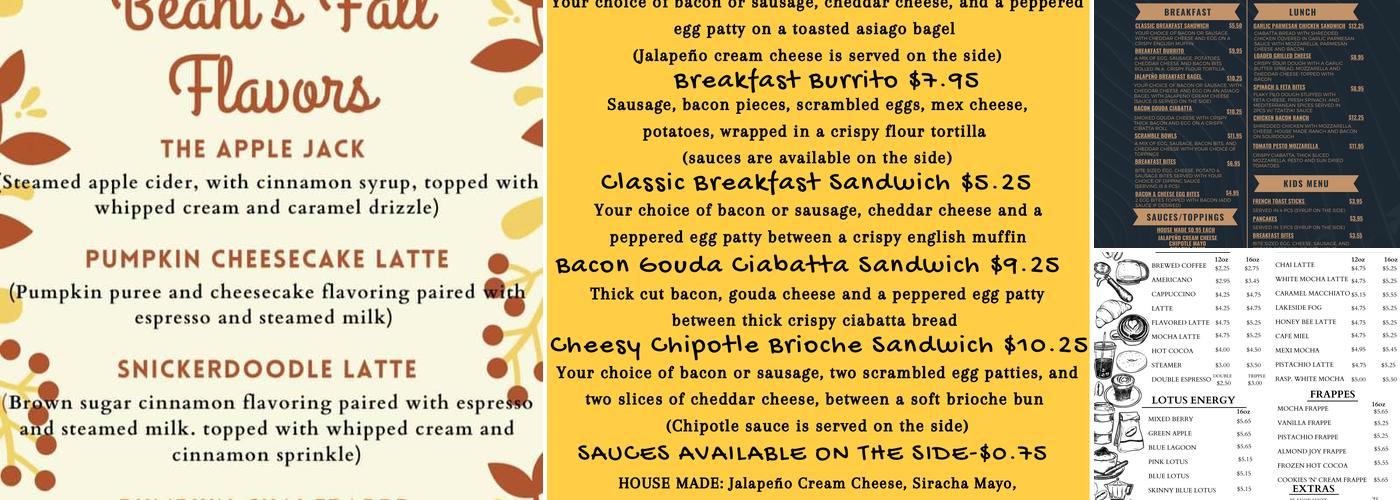 Beani's Coffee Lounge Menu