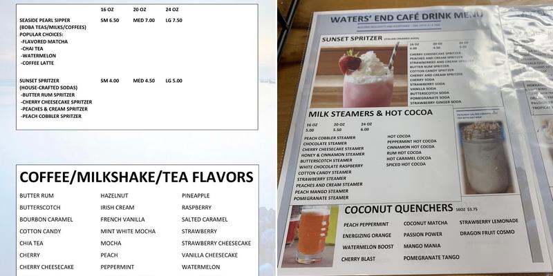 Waters End Cafe Menu