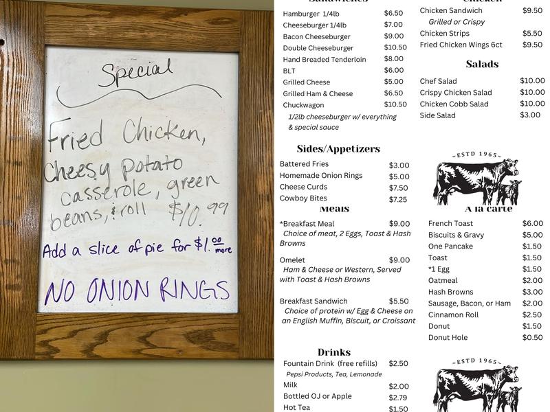 Sale Barn Cafe Menu
