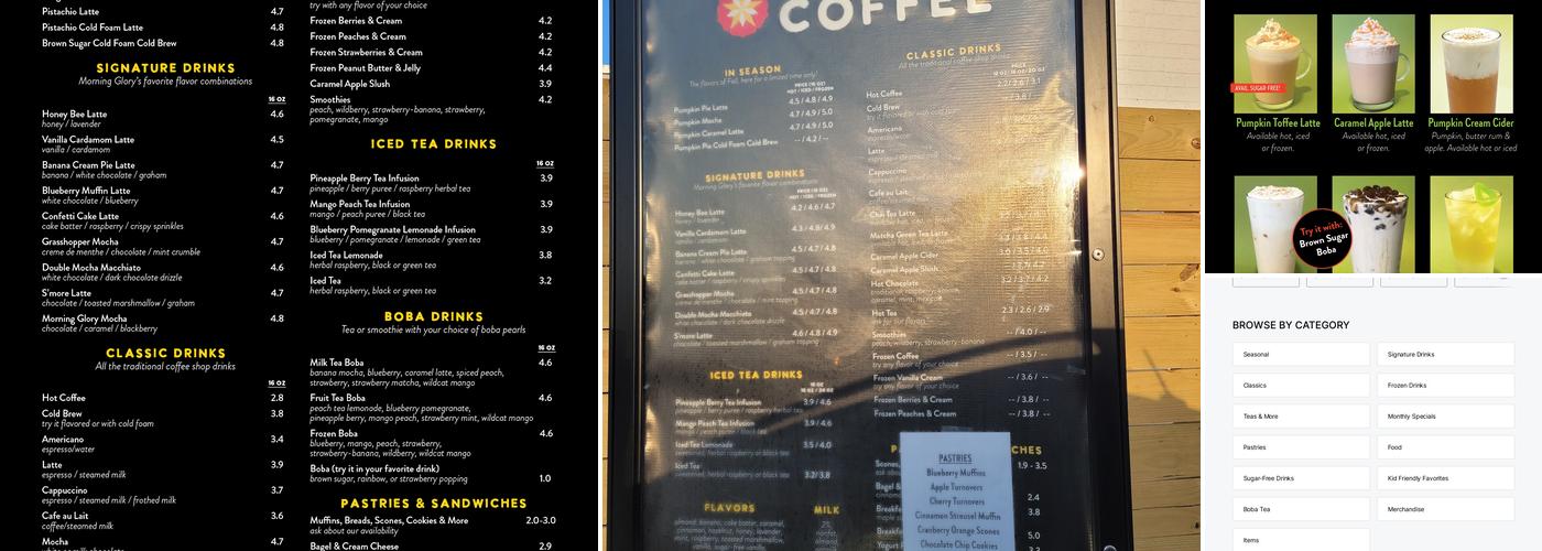 Morning Glory Coffee Menu