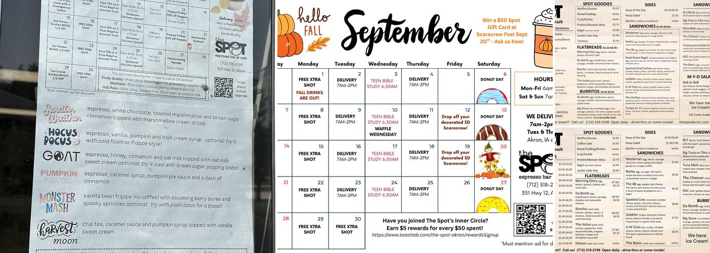 The Spot Espresso Bar & Cafe Menu